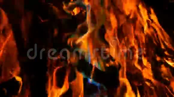 神秘魔法彩虹火将颜色转变为多色火焰在黑暗的背景下燃烧许多颜色的火焰视频的预览图