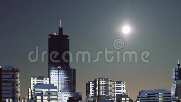 黄昏4K时在抽象的城市天际线上有一个美丽的大太阳视频的预览图