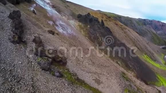 冰岛火山地貌上的硫田和蒸汽视频的预览图