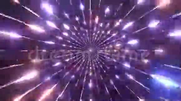 圆形金属隧道管与闪烁迪斯科灯三维插图运动背景现场壁纸图形艺术作品视频的预览图