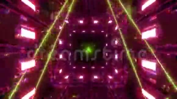 红色隧道反射良好绿色线框背景三维渲染运动背景回路视频的预览图