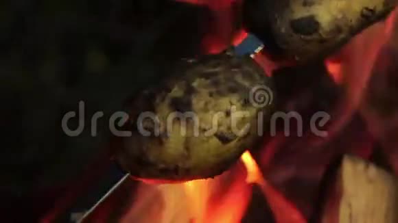 烤在烤串上的土豆视频的预览图