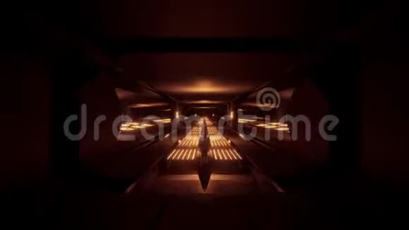 暗黑空间科幻隧道与金色发光灯3d插图壁纸背景vj循环无尽循环视频的预览图