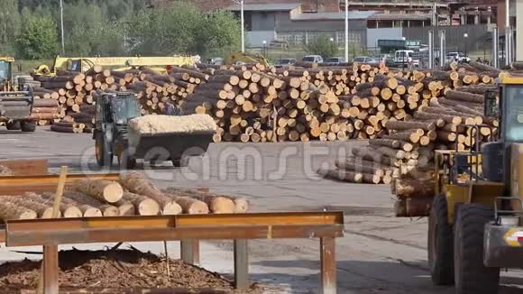 锯木厂的工作过程锯木厂的重型机械视频的预览图