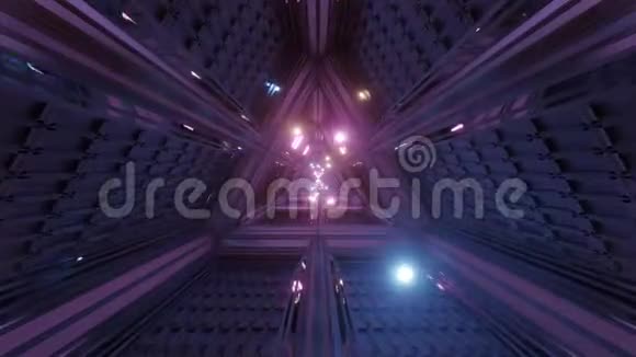 发光的球体粒子穿过三角形空间隧道走廊三维插图运动背景实时壁纸视频的预览图