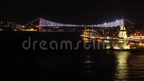 伊斯坦布尔夜景背景是一座桥视频的预览图