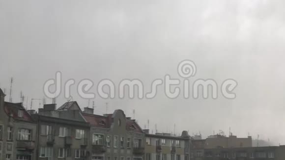 可怕的城市风暴很强的夏季风暴接近飓风的风力波兰的Wroclaw视频的预览图