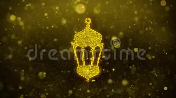 伊斯兰教伊斯兰教宗教纪念碑纪念碑图标黄金闪烁石颗粒视频的预览图