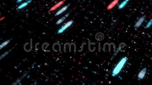 黑色背景下移动霓虹灯斑点和粒子的多色抽象动画动画无缝动画视频的预览图