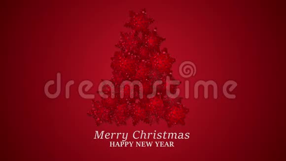 圣诞树闪烁雪花动画圣诞节冬季假期礼物及趣味装饰理念红色背景视频的预览图