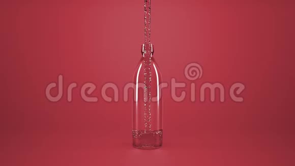 孤立的玻璃瓶装满水红色背景视频的预览图