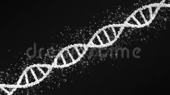 带粒子的白色DNA分子球模型无缝环视频的预览图
