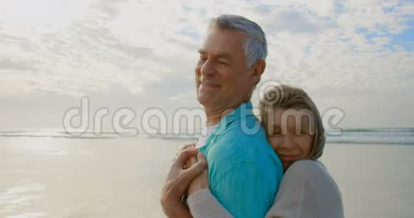 活跃的高加索夫妇在海滩上互相拥抱视频的预览图