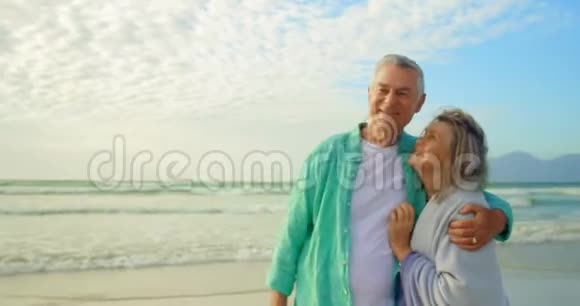 活跃的高加索夫妇在海滩上互相拥抱视频的预览图
