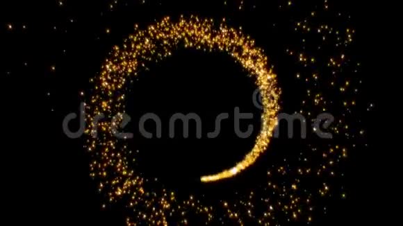 金色闪闪的星尘圈的痕迹闪闪发光的粒子在黑色的背景视频的预览图