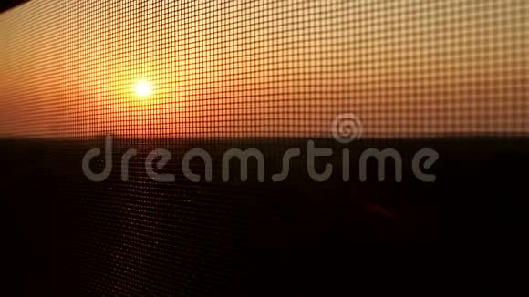 日落背景下窗户上的蚊子网视频的预览图