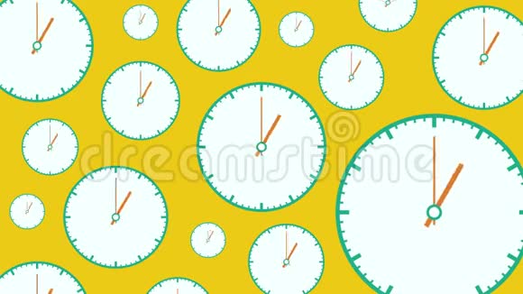 扁平的白色时钟不同大小黄色背景上有移动箭头视频的预览图