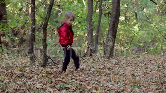 小女孩把秋叶扔在脚下视频的预览图