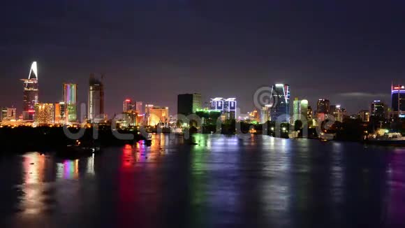 夜越胡志明市西贡风景天际线消失视频的预览图