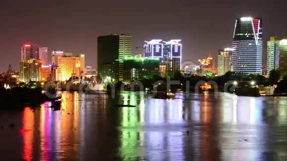 夜越胡志明市西贡风景天际线消失视频的预览图