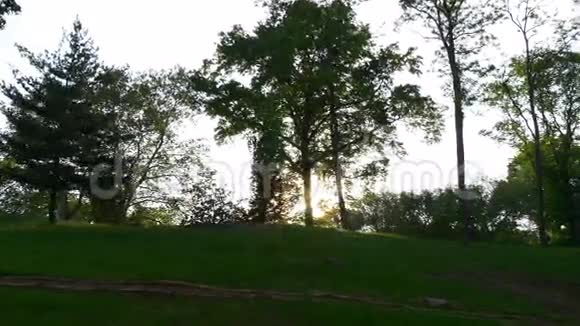 中央公园日落灯光步行道全景4k纽约美国视频的预览图