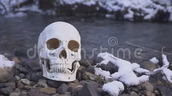 在河边的人头骨残酷谋杀的概念视频的预览图