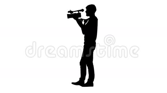 录相员在演播室进行拍摄剪影白色背景视频的预览图