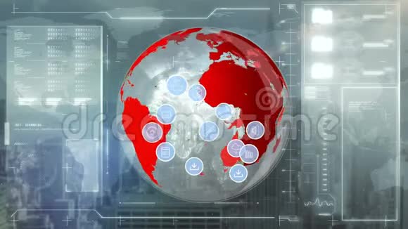 世界地球和区块链网络图标的数字组合视频的预览图