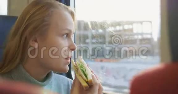 坐火车的女人吃零食视频的预览图