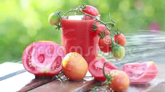夏天花园里的西红柿汁和新鲜西红柿视频的预览图
