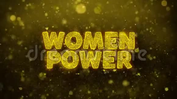 女性权力文本上的金色闪光粒子动画视频的预览图