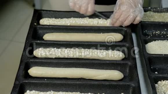 近距离拍摄首席准备长面包烘焙视频的预览图
