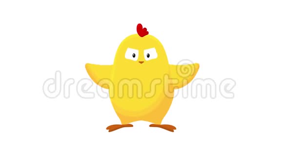 可爱小黄鸡无缝卡通动画复活节小鸡站着挥动翅膀想飞视频的预览图