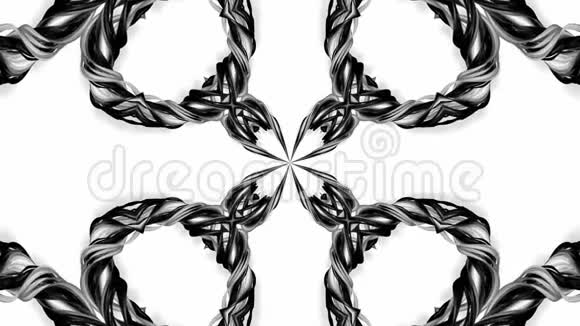 带有黑白丝带的4k循环动画被扭曲并形成复杂的结构作为万花筒效应8视频的预览图