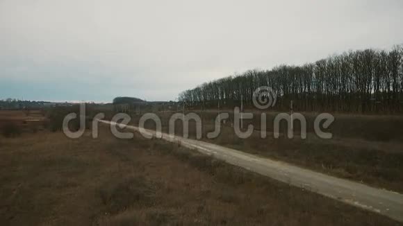 鸟瞰田野里的道路高压网络乌克兰的树木视频的预览图
