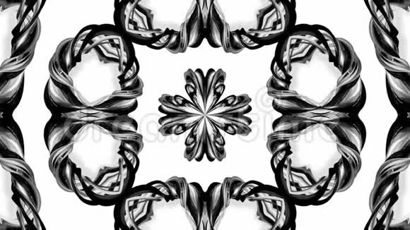 带有黑白丝带的4k循环动画被扭曲并形成复杂的结构作为万花筒效应7视频的预览图