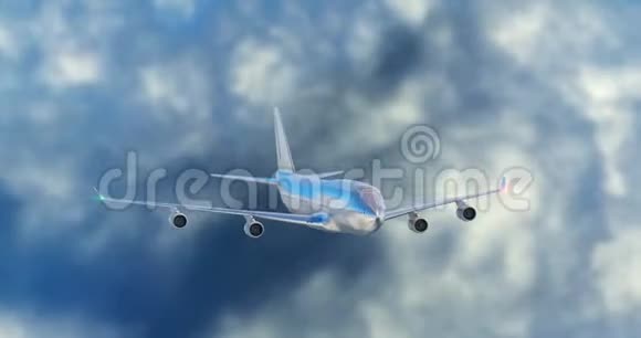 大客机有着云中飞行的导航灯视频的预览图
