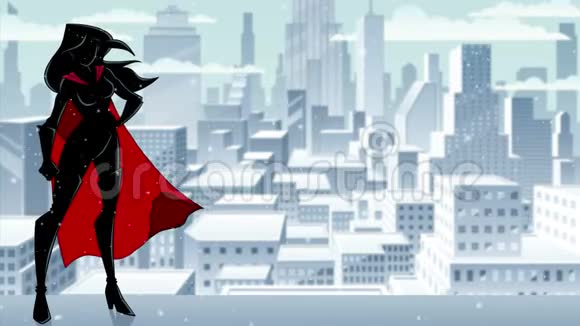 超级英雄站立高冬季剪影视频的预览图