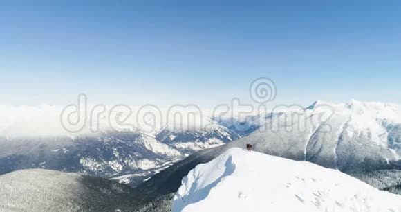 滑雪者站在雪山上4k视频的预览图