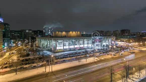 莫斯科城市俄罗斯天际线空中全景夜景城市冬季雪景建筑背景视频的预览图