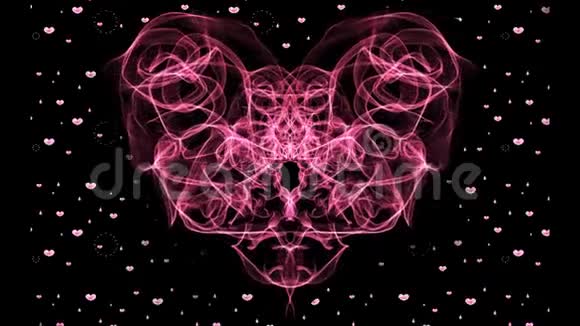 黑色背景上的红色分形心脏和粒子心脏幻想爱情符号动画婚礼背景生日视频的预览图
