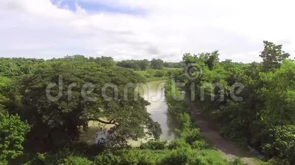 灌溉渠浑浊的水流在小农耕社区村视频的预览图