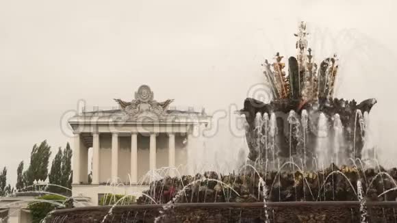 莫斯科VDNKh的喷泉和建筑视频的预览图