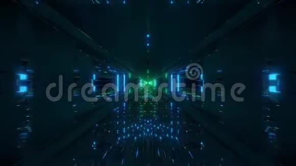 未来的发光科幻隧道走廊与massiv漂亮的反射三维插图现场壁纸运动背景视频的预览图