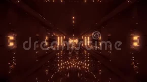 未来的发光科幻隧道走廊与massiv漂亮的反射三维插图现场壁纸运动背景视频的预览图
