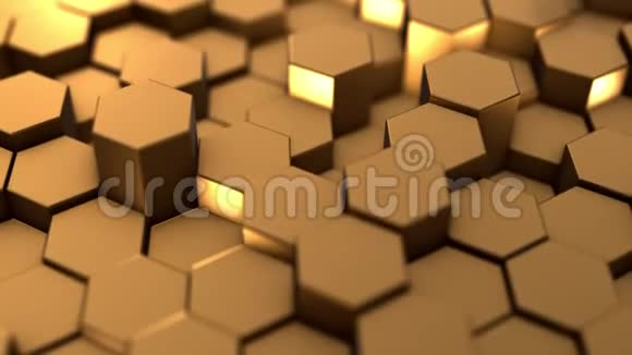 抽象六边形几何背景黄金六边形图案随机挥动动画三维渲染视频的预览图