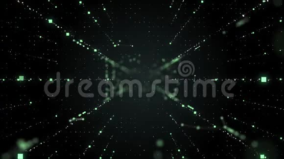 创意发光的浅绿色多角形隧道由点和线的序列引导到尽头的能量之地视频的预览图