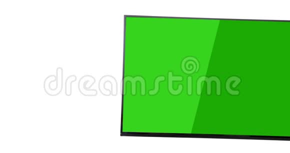 白色的墙上有一个阴影和一个绿色的屏幕的电视视频的预览图