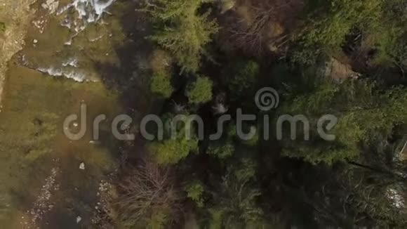空中观景台飞越美丽的山河和森林视频的预览图