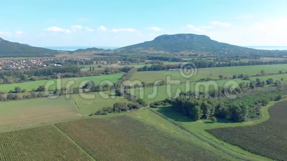 来自匈牙利风景的空中农业图片靠近巴拉顿湖视频的预览图